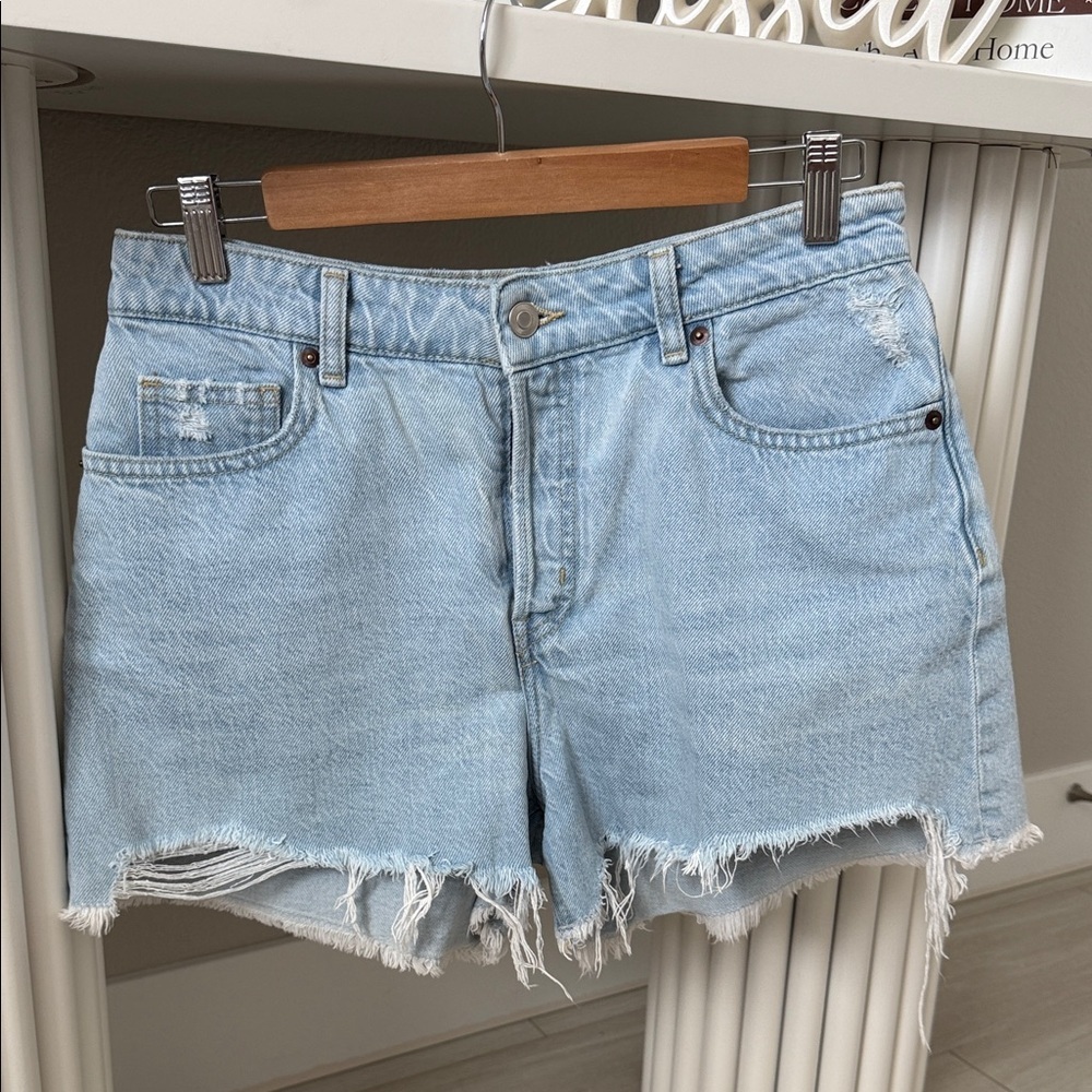 H&M Light Blue Distressed Denim Cutoff Shorts